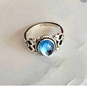 FASHION FORWARD LADIES NEW SIZE 5.5 BLUE TOURMALINE SILVER HEART RING